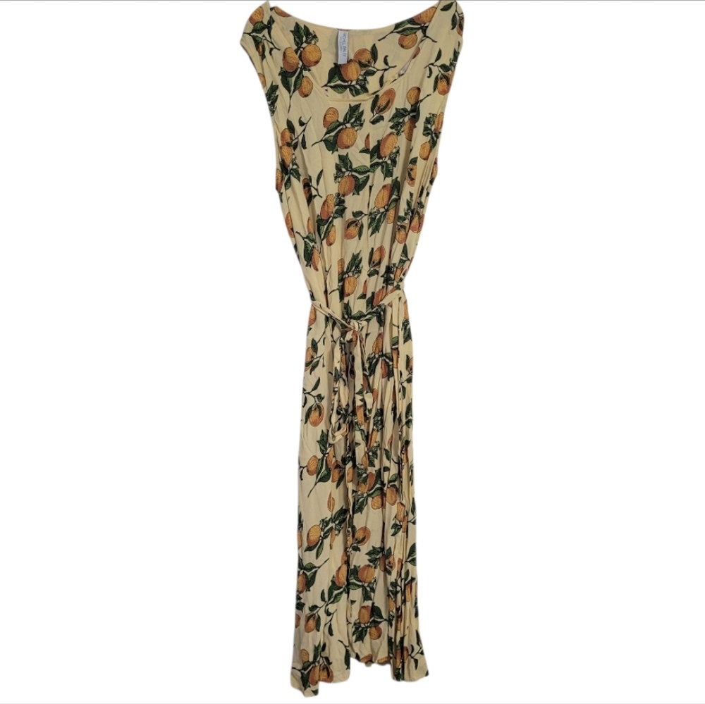 Rachel Pally White Label Oranges Dress Maxi Tie Waist Crepe Sleeveless 2X Plus